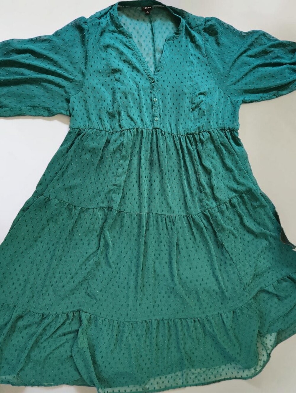 TORRID Green Clip Dot Tiered Midi Dress - Size 4X - Picture 9 of 14
